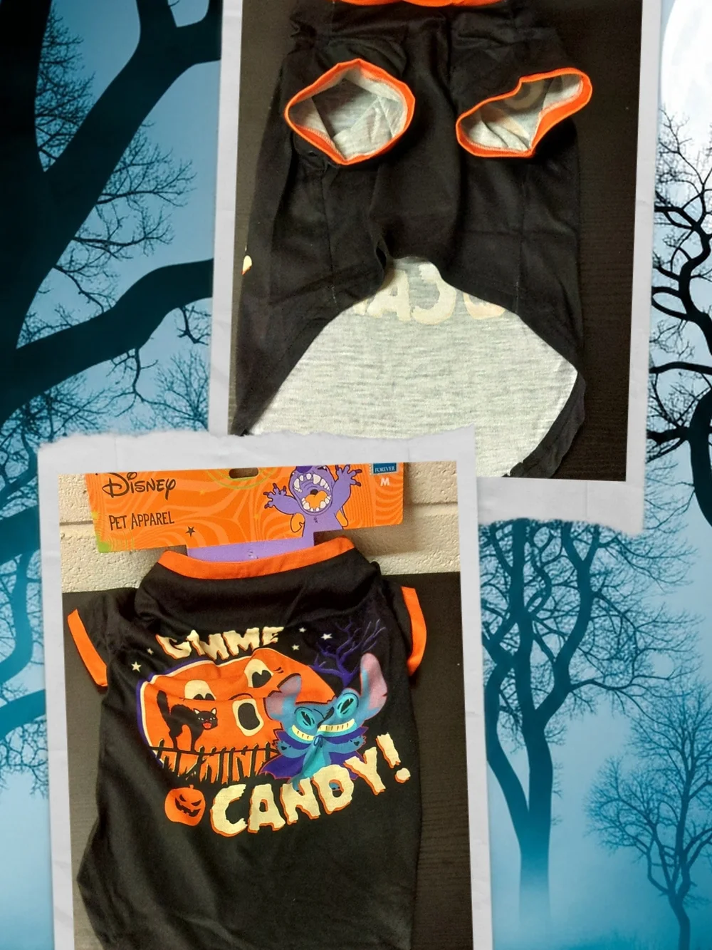 Disney Black and Orange Halloween Pet Tee with Stitch Pumpkin Graphic